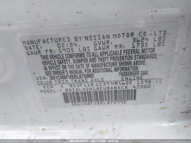 Nissan Versa 1.6 Sr 2024 3N1CN8FV8RL875992 Image 9