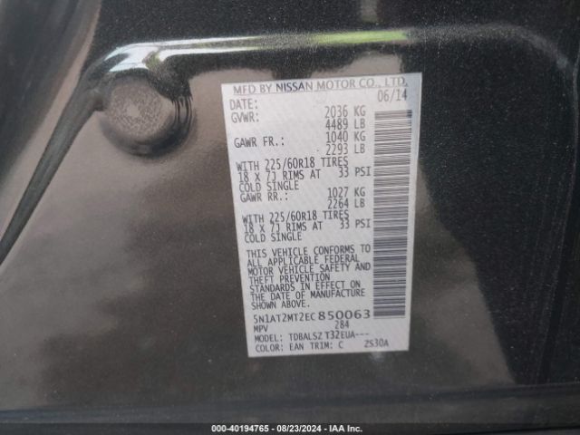 5N1AT2MT2EC850063 Nissan Rogue S/sl/sv