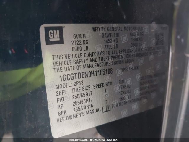 1GCGTDEN0H1185108 Chevrolet Colorado Z71