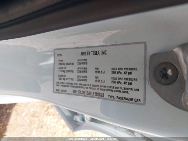 5YJ3E1EA6LF598820 Tesla Model 3 Standard Range Plus Rear-wheel Drive/standard Range Rear-wheel Drive