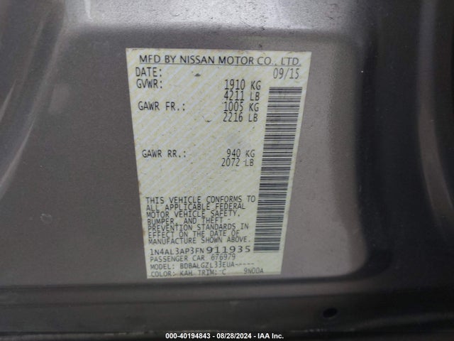Nissan Altima 2.5 S 2015 1N4AL3AP3FN911935 Image 9