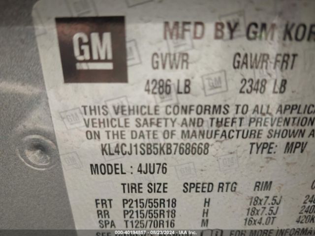 KL4CJ1SB5KB768668 Buick Encore Fwd Sport Touring