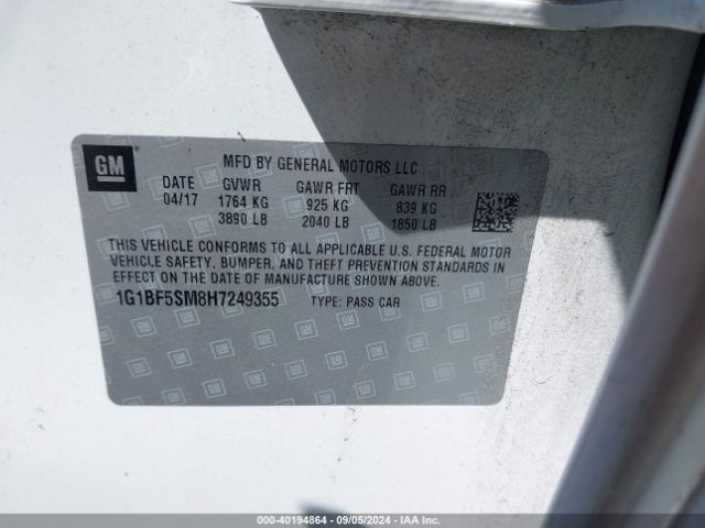 1G1BF5SM8H7249355 Chevrolet Cruze Premier Auto