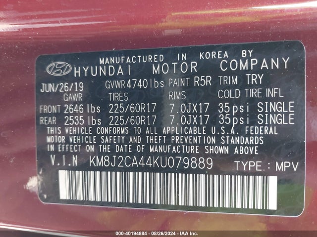 Hyundai TUCSON SE 2019 KM8J2CA44KU079889 Image 9