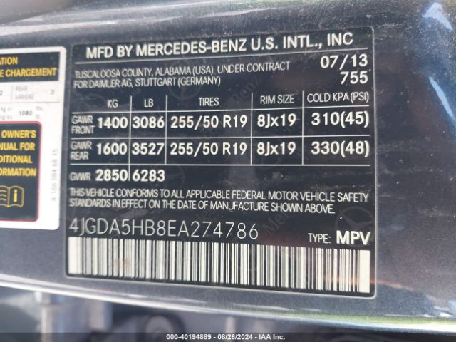 4JGDA5HB8EA274786 Mercedes-Benz Ml 350 4matic