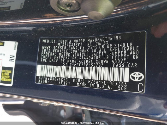 Toyota COROLLA SE 2023 5YFS4MCE7PP158797 Image 9