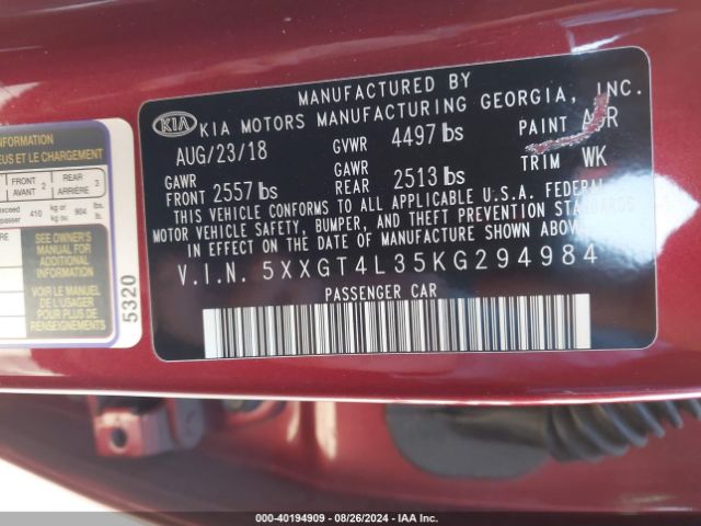 5XXGT4L35KG294984 KIA Optima S