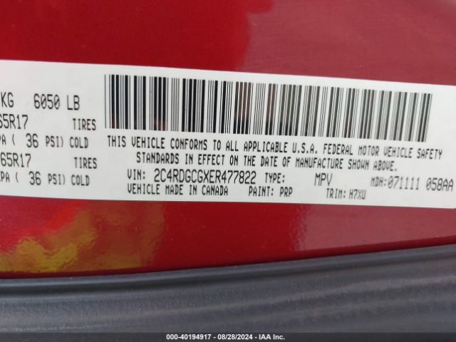 2C4RDGCGXER477822 Dodge Grand Caravan Sxt