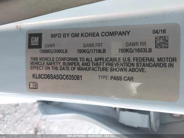 Chevrolet Spark 1lt Cvt 2016 KL8CD6SA5GC635081 Image 9
