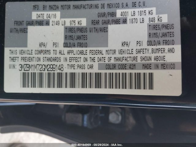 3MZBM1M72GM299148 Mazda Mazda3 I Touring
