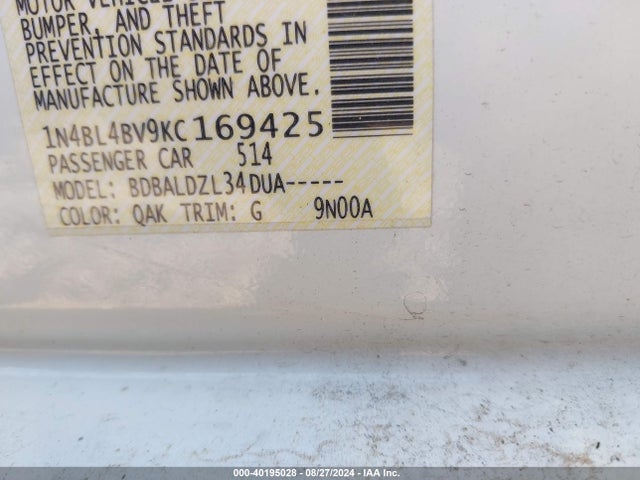 1N4BL4BV9KC169425 Nissan Altima 2.5 S