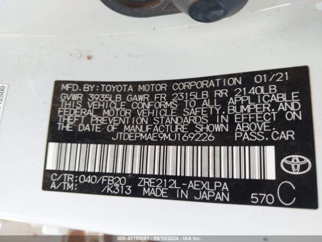 2021 TOYOTA COROLLA JTDEPMAE9MJ169226 Photo 8