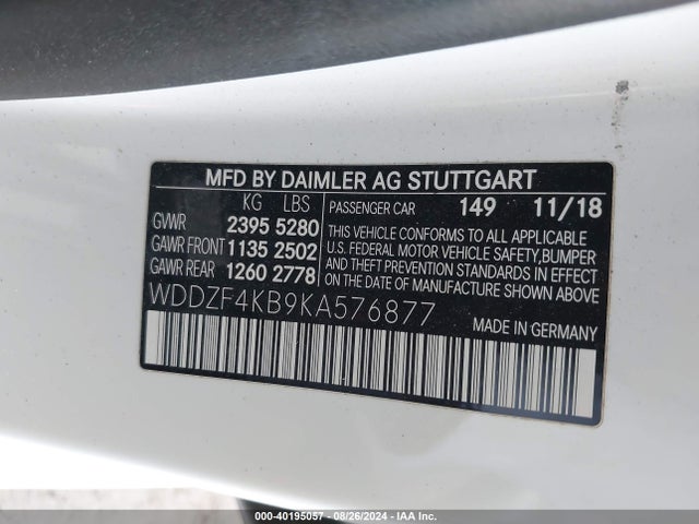 WDDZF4KB9KA576877 Mercedes-Benz E 300 4matic