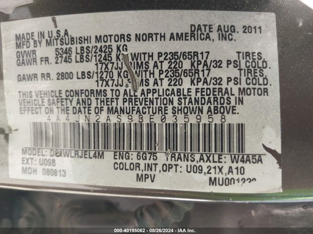 2011 MITSUBISHI ENDEAVOR 4A4JN2AS9BE035958 Photo 8