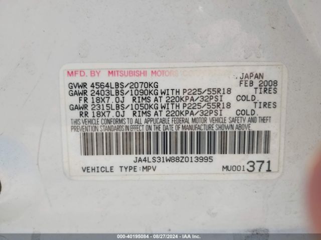 2008 MITSUBISHI OUTLANDER JA4LS31W88Z013995 Photo 8