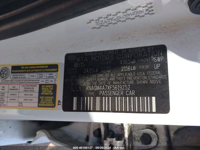 KIA Optima Lx 2015 KNAGM4A7XF5619252 Image 9