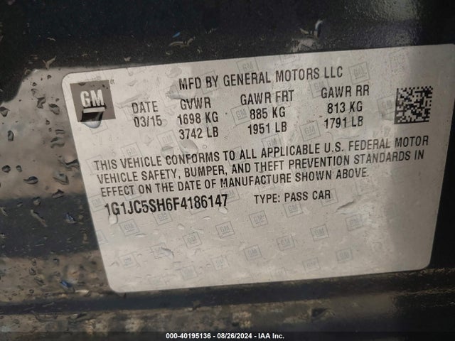 Chevrolet Sonic Lt Auto 2015 1G1JC5SH6F4186147 Image 9