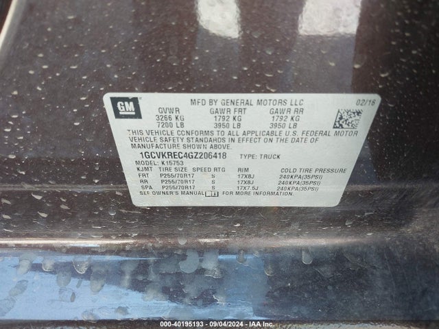 1GCVKREC4GZ206418 Chevrolet Silverado 1500 1lt
