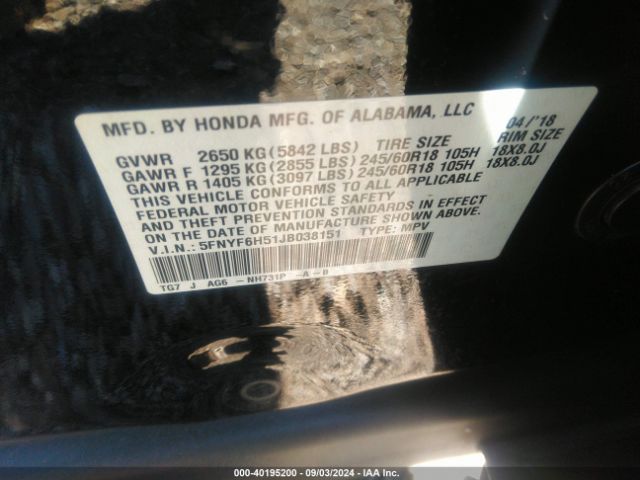 5FNYF6H51JB038151 Honda Pilot Ex-l