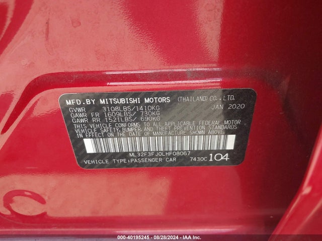2020 MITSUBISHI MIRAGE G4 ML32F3FJ0LHF08067 Photo 8