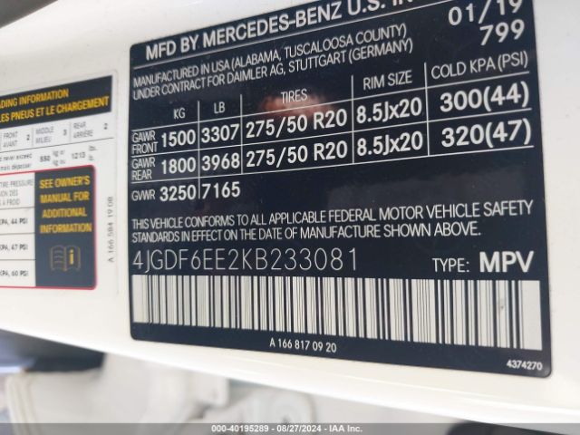 4JGDF6EE2KB233081 Mercedes-Benz Gls 450 4matic