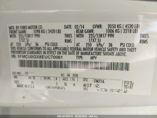 Ford ESCAPE SE 2014 1FMCU0GX8EUC70061 Image 9