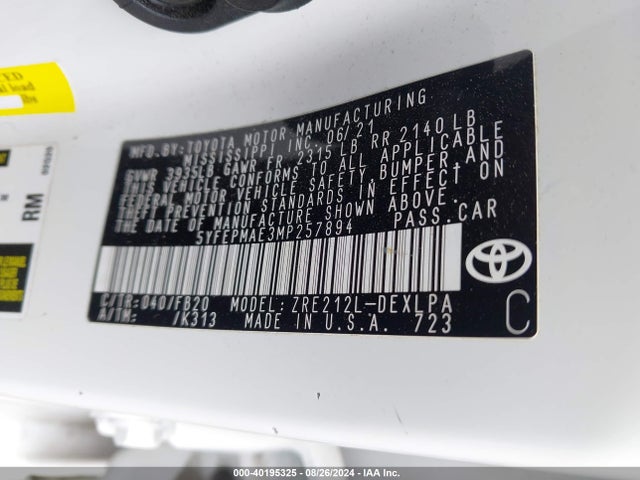 Toyota COROLLA LE 2021 5YFEPMAE3MP257894 Image 9