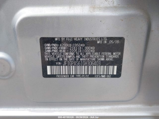 JF1GPAS61GH306403 Subaru Impreza 2.0i Sport Premium