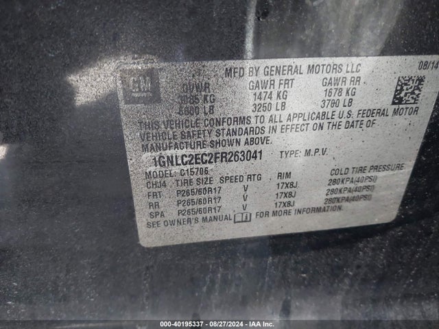 Chevrolet Tahoe Commercial Fleet 2015 1GNLC2EC2FR263041 Image 9