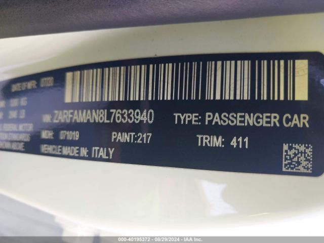 ZARFAMAN8L7633940 Alfa Romeo Giulia Rwd