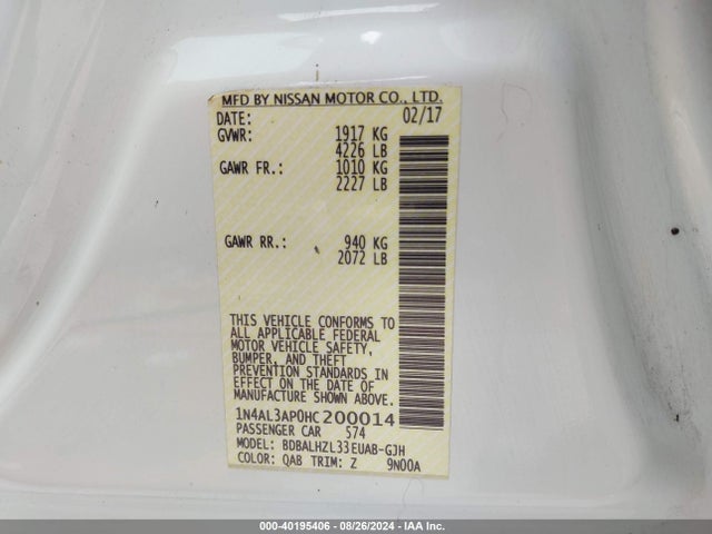 Nissan Altima 2.5 Sr 2017 1N4AL3AP0HC200014 Image 9