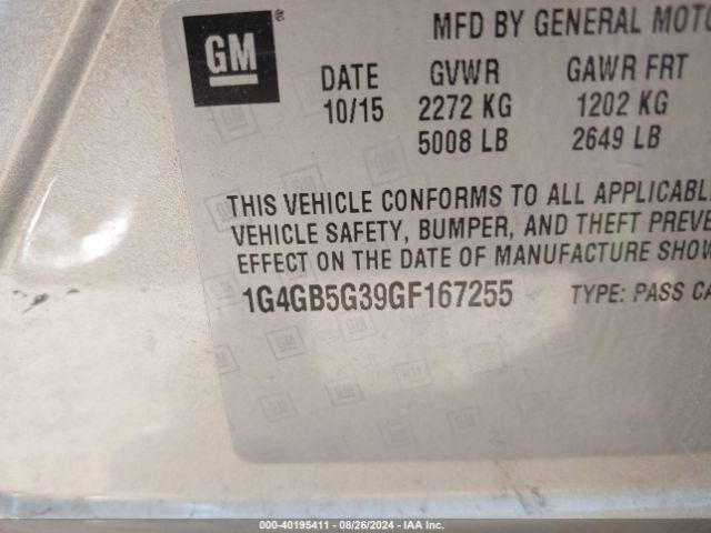 1G4GB5G39GF167255 Buick Lacrosse Leather