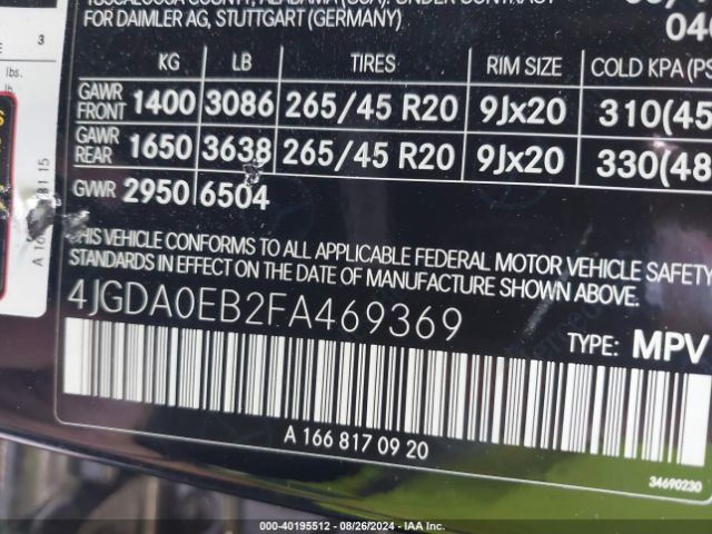 4JGDA0EB2FA469369 Mercedes-Benz Ml 250 Bluetec 4matic