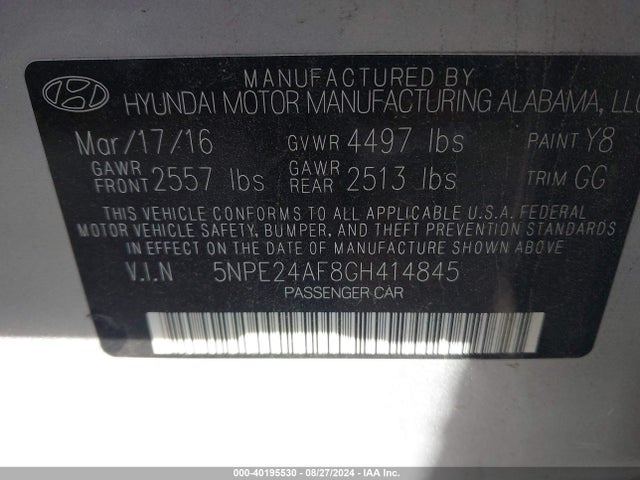 Hyundai SONATA SE 2016 5NPE24AF8GH414845 Image 9