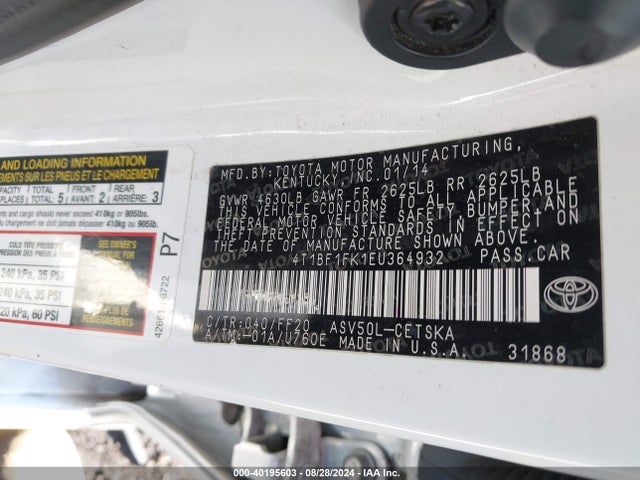 Toyota CAMRY SE 2014 4T1BF1FK1EU364932 Image 9