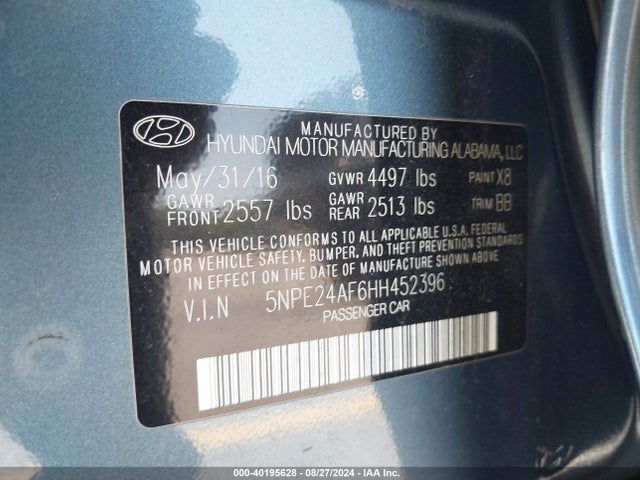 Hyundai SONATA SE 2017 5NPE24AF6HH452396 Image 9