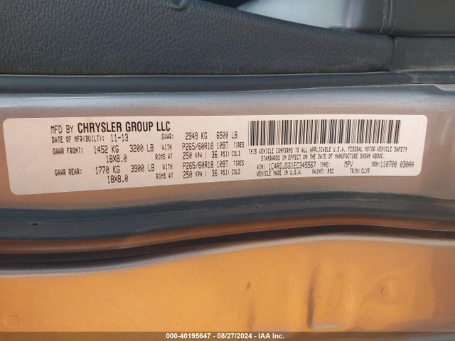Dodge DURANGO LIMITED 2014 1C4RDJDG1EC345567 Image 9