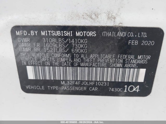 2020 MITSUBISHI MIRAGE G4 ML32F4FJ0LHF10231 Photo 8