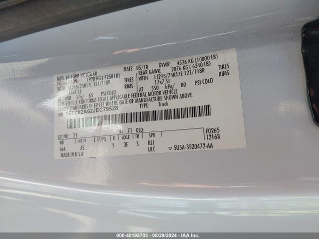 Ford F-250 Xl 2018 1FT7X2A62JEC79528 Image 9