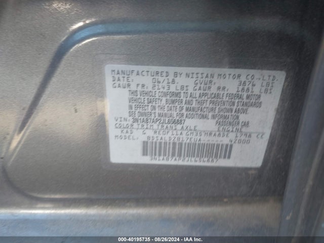 Nissan SENTRA SV 2018 3N1AB7AP2JL656887 Image 9