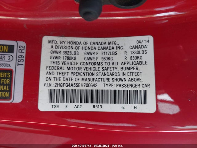 Honda CIVIC SI 2014 2HGFG4A55EH700642 Image 9