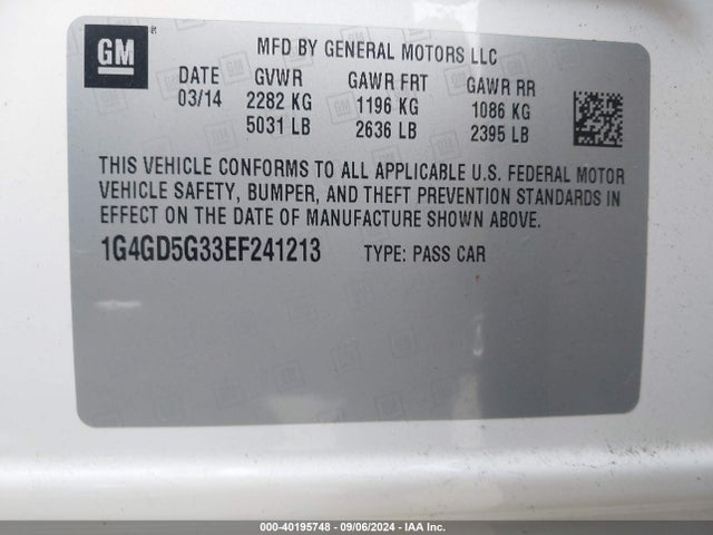 1G4GD5G33EF241213 Buick Lacrosse Premium I Group