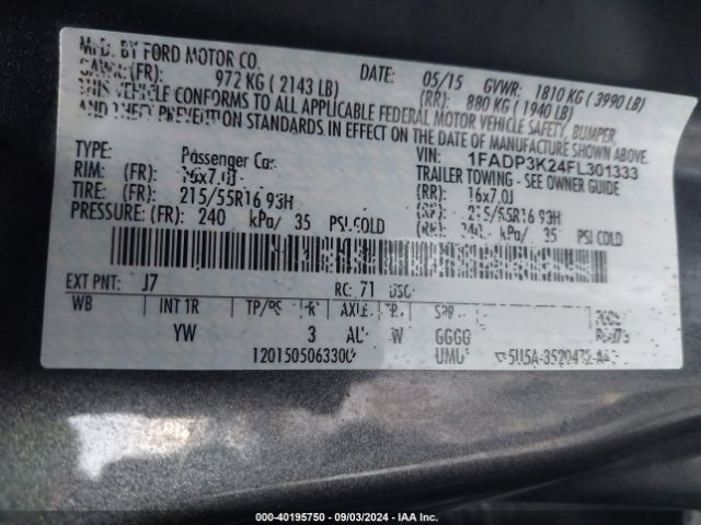 1FADP3K24FL301333 Ford FOCUS SE
