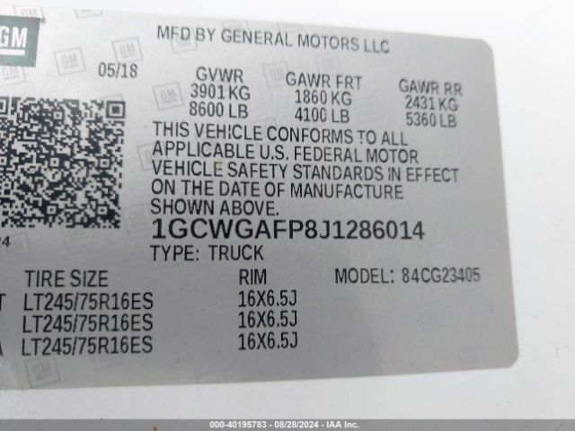 1GCWGAFP8J1286014 Chevrolet Express 2500 Work Van