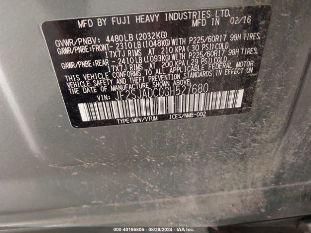 JF2SJADC0GH527680 Subaru Forester 2.5i Premium