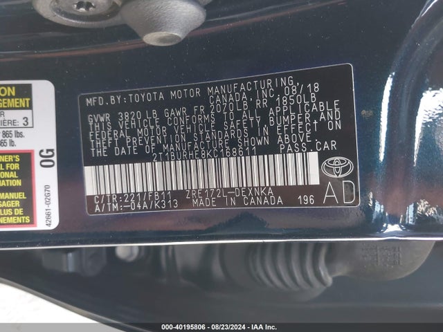 Toyota COROLLA LE 2019 2T1BURHE8KC168611 Image 9