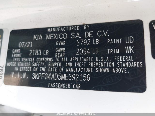 3KPF34AD5ME392156 KIA Forte Gt-line