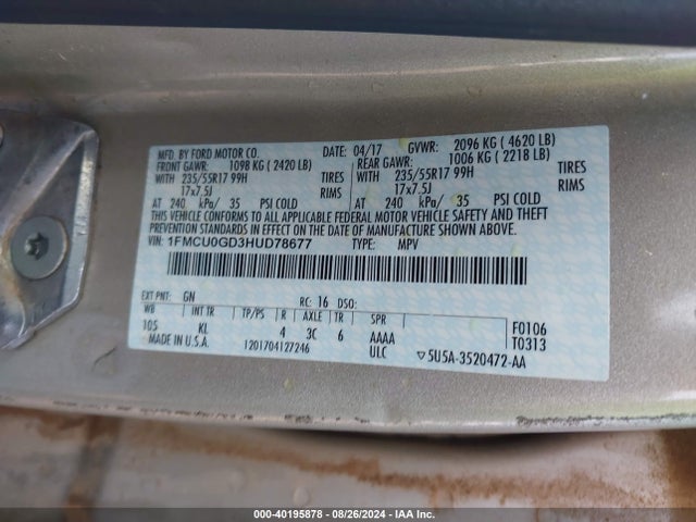 Ford ESCAPE SE 2017 1FMCU0GD3HUD78677 Image 9