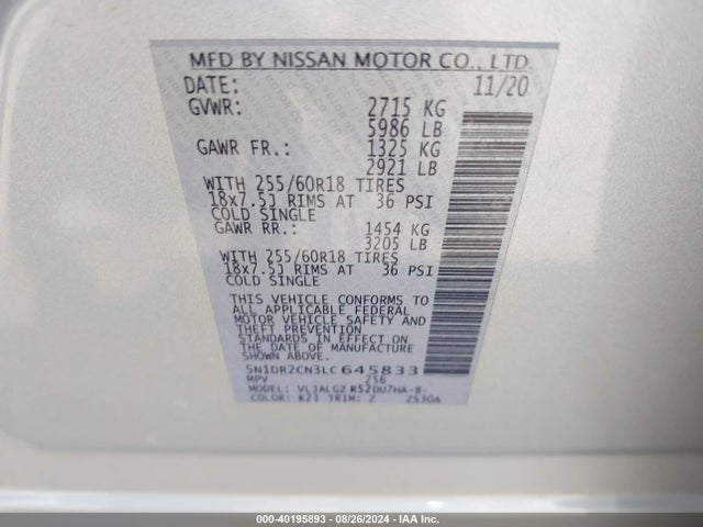 Nissan Pathfinder Sl 2wd 2020 5N1DR2CN3LC645833 Image 9