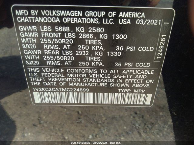 1V2KC2CA7MC224899 Volkswagen Atlas Cross Sport 2.0t Se W/technology